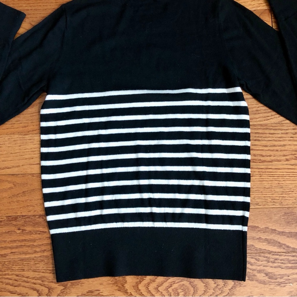 Loft Striped Cat Embroidered Graphic Crewneck Black Sweater Women’s Size S NWT - Picture 8 of 10